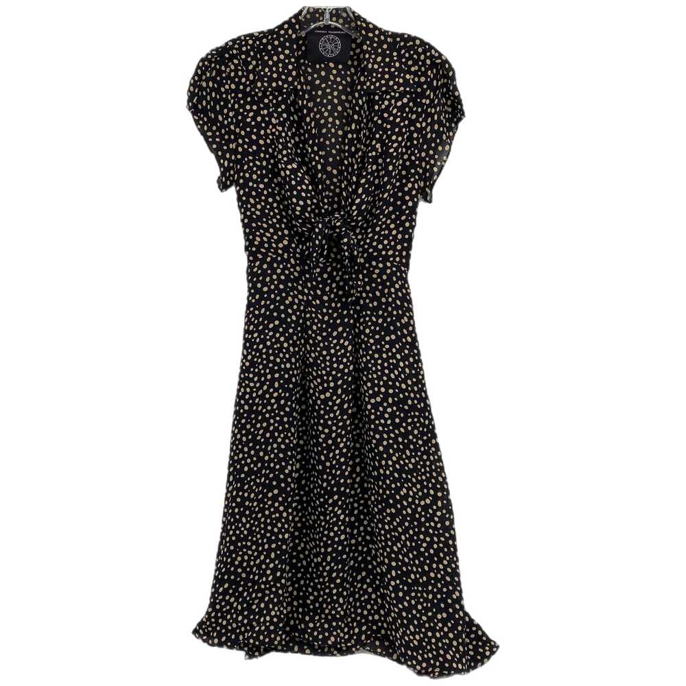 Lindsey Thorneburg Black Beige Polka Dot Tie Front Midi Dress | Womens 4